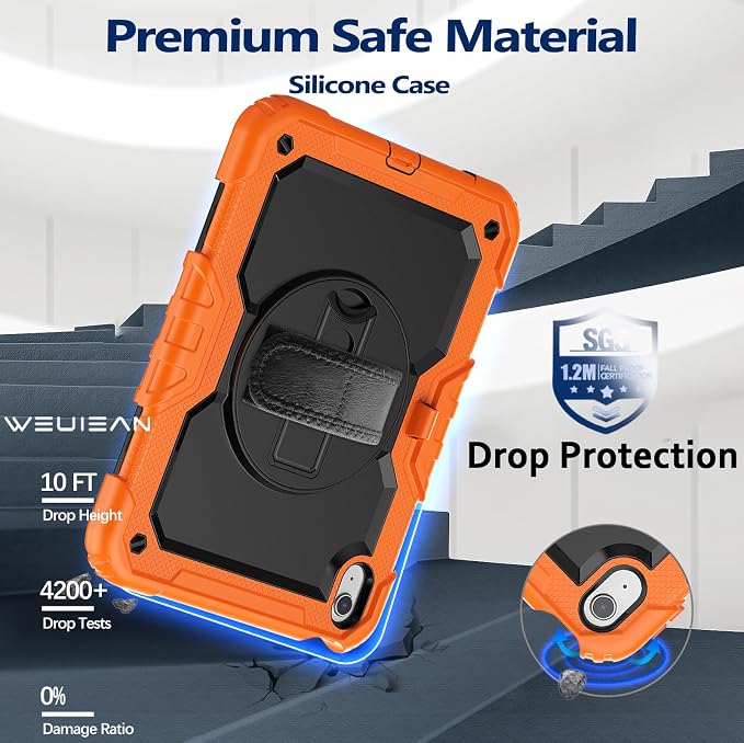 Weuiean Case for iPad A16 11th/10th Generation 11/10.9 Military-Grade Heavy-Duty Shockproof Cover with 360° Rotating Stand Built-in Pencil Holder &amp Adjustable Hand/Shoulder Strap - Black