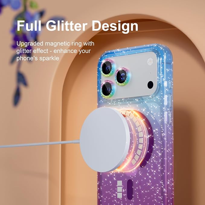 Choiche for iPhone 15 Pro Max Case Compatible with MagSafe Glitter Black | Women Girly Cute Glitter Sparkly Magnetic Phone Case with Diamond Camera Lens Protectors Military-Grade Drop Protection 6.7
