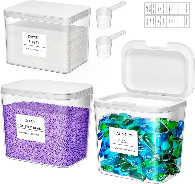 Lifewit Laundry Pods Container with Pop-up Lid, Laundry Room Organization, Dryer Sheet Holder for Washing Powder Scent Booster Beads, 2700 +2000ml/0.72+0.5gal,3 Pcs