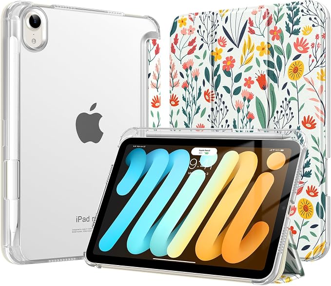 MoKo for iPad mini A17 Pro Case 8.3 Inch 2024 iPad mini 7th/6th Case 2021 | For iPad Mini Case with Pencil Holder Light Trifold Smart Protective Cover with Hard PC Translucent Back Shell Agave Gree
