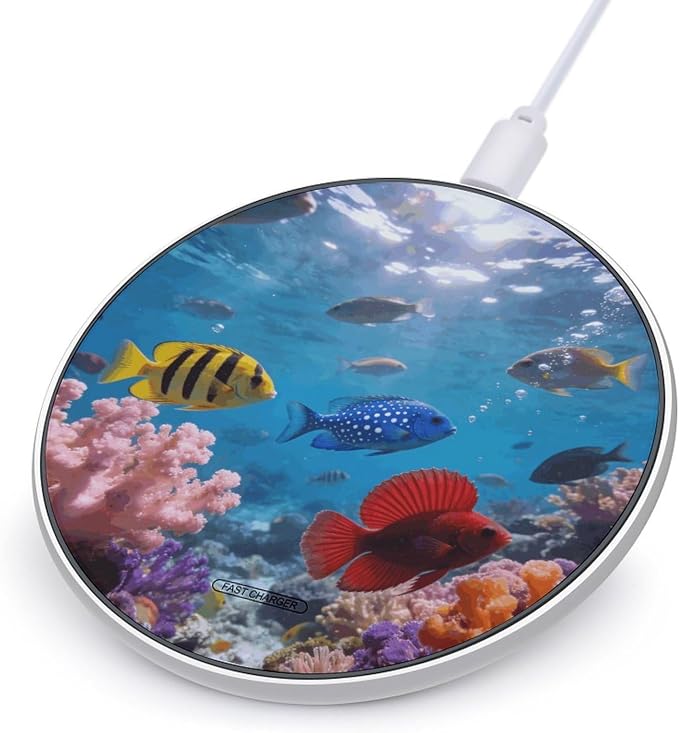 Ocean Wireless Charger Portable Fast Charging Pad Lightweight Wireless Charging Pad 10W Slim Charging Station for Phone Charger Mat for Travel Home Office Desk