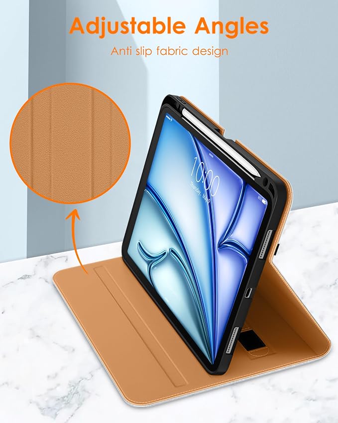DTTO for iPad Air 11-inch Case M4/M3/M2 (2026/2025/2024) iPad Air 5th / 4th Generation (2022/2020) Premium Leather Business Folio Stand Cover with Pencil Holder - Auto Sleep/Wake Brown