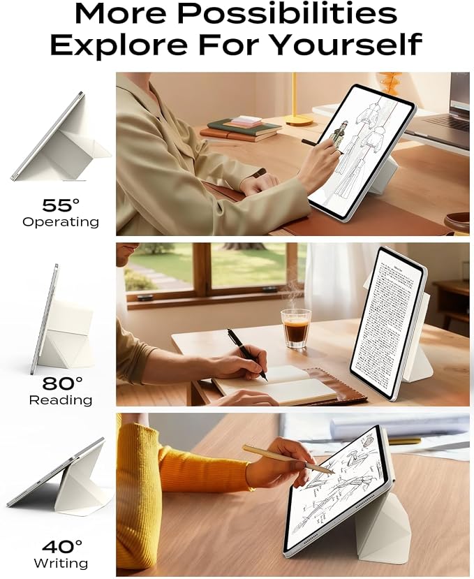 JKSML Dynamic Folio Case for iPad Air M4/M3/M2 11 &amp Air 4th/5th Gen 10.9 Detachable Pencil Holder 20+ Multi-Angle Origami Cover Slim &amp Ergonomic &amp Powerful Magnetic - Black