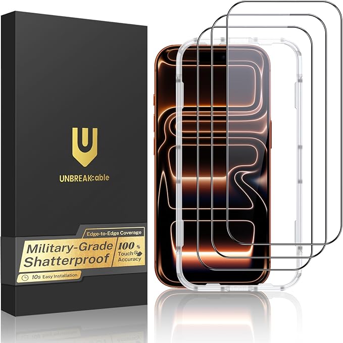 UNBREAKcable 3-Pack Screen Protector for iPhone 15 Double Shatterproof Tempered Glass [Easy Installation Frame] [99.99% HD Clear] [9H Hardness] [Full Coverage] [Case Friendly] for Apple 15 6.1 inch