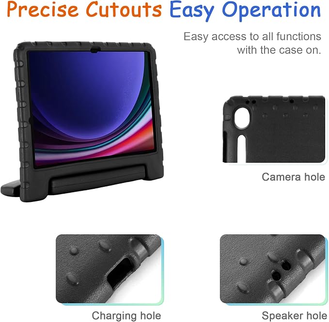 Kids Case for Samsung Galaxy Tab S10 FE Plus 13.1 (2025) Techcircle Handle Stand Light EVA Foam Bumper Protective Rugged Drop Protection Child Proof Cover Black
