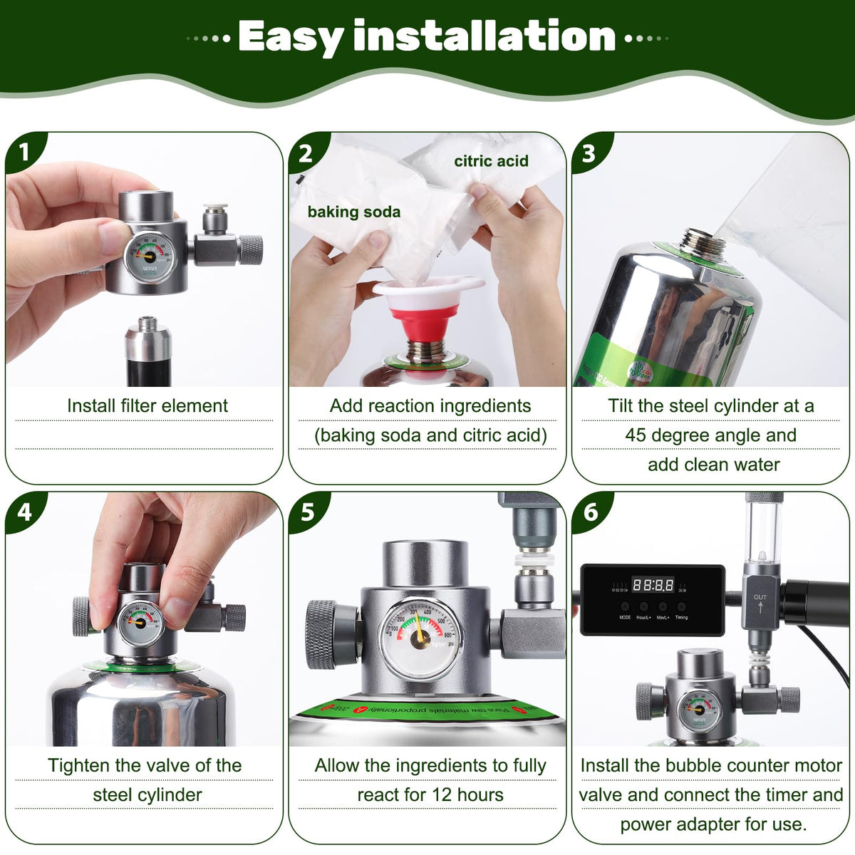 Upgraded 2L/5L Aquarium CO2 Generator System with Timer-Enabled Motor Valve, Upgrade CO2 System Kit with Quick-Release Structure for Aquarium Plants Tanks (2L)