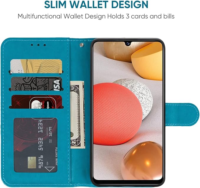 Case for Galaxy A42 5G Case Galaxy M42 5G SM-A426 Wallet Case with Tempered Glass Screen Protector Leather Flip Credit Card Holder Stand Phone Cover Cases for Samsung Galaxy A42 5G Blue