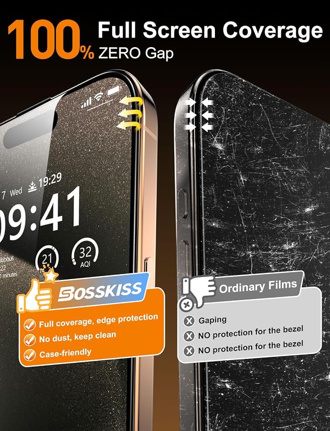 BossKiss for iPhone 11/iPhone XR Screen Protector TOP 9H Hardness Military Grade Shatterproof HD Tempered Glass Full Coverage Anti-Scratch Easy Installation Case Friendly 2 Pack