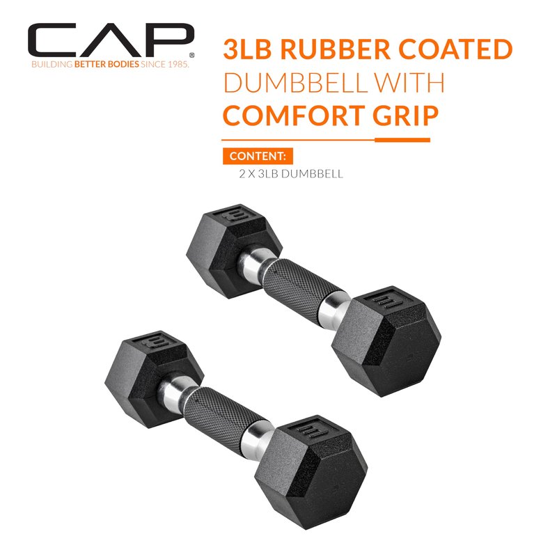 CAP 20 LB Rubber Coated Hex Dumbbell Weight, Rubber Free Weights for Home Gym Strength Training, Comfort Grip Handle, Pair