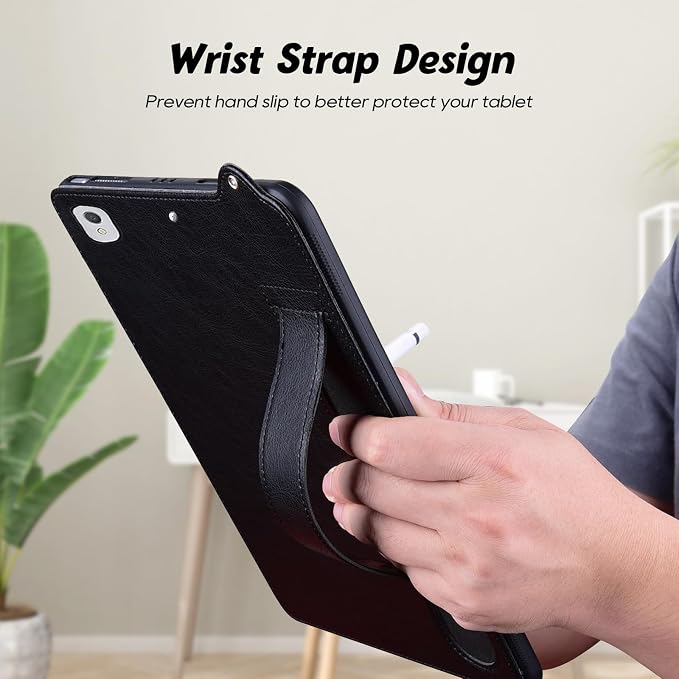 Slim Case for Apple iPad 10th Generation 10.9 Inch 2022 PU Leather Lightweight Hand Strap Stand Feature Drop Protection Back Cover for iPad 10th Gen 10.9 Black