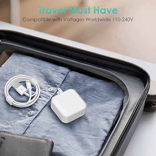 10FT iPad ChargeriPhone Charger Pad Cord Fast Charging 12W USB Wall Charge | Foldable Portable Travel Plug with 10Foot USB A to Lightning Fast Charging Cable for iPad Mini 1/2/3/4/5Air 1/2/3iPhone