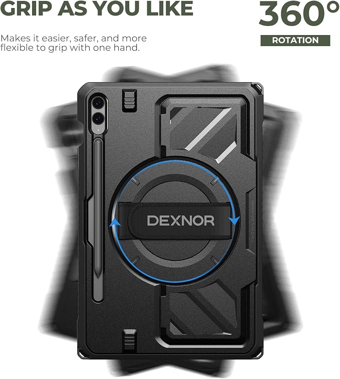 Dexnor Case for Samsung Galaxy Tab A11+/A11 Plus 11 inch 2025 Rugged Protective Case with 360° Rotating Hand Strap &amp Large Steady Stand &amp Screen Protector Shockproof Full-Body Bumper Cover B