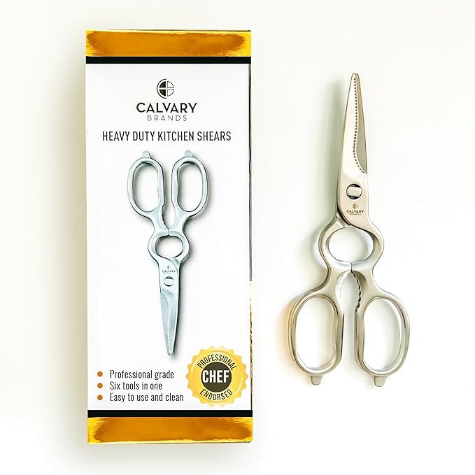 Calvary Brands Kitchen Scissors for Food | Professional Chef Endorsed | Kitchen Shears Heavy Duty | All Purpose | Dishwasher Safe | Stainless Steel | Luxurious Design for Cooking Food, Meat, Poultry