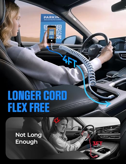 LISEN Chubby Cable Coiled Cable 2 Pack Car Play Cord | for Android Auto Short USB A to USB C Cable for iPhone 17/16/15 Samsung Galaxy S25/S24 A15/A14 Google Pixel 9/8 Blue 4FT