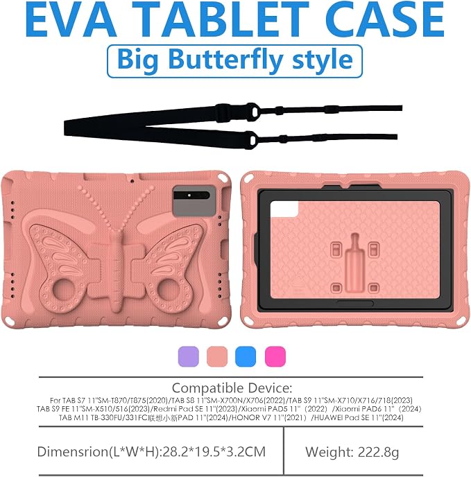 for Samsung Galaxy S9/S9FE/S8/S7 11 Butterfly Wings Kickstand Kids Girl Tablet Case EVA Material Light Weight Shockproof Kids Case for Lenovo M11 Xiaomi PDA 5/6 Redmi Pad SE (Blue)