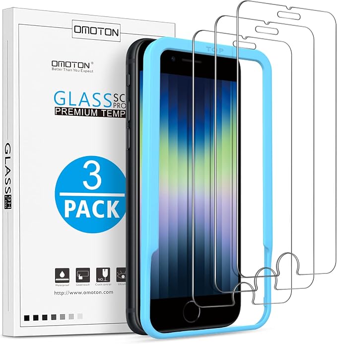 OMOTON 3 Pack Screen Protector for iPhone SE 3/2 (2022/2020 Edition) iPhone 876s6 4.7-Inch Tempered Glass Film