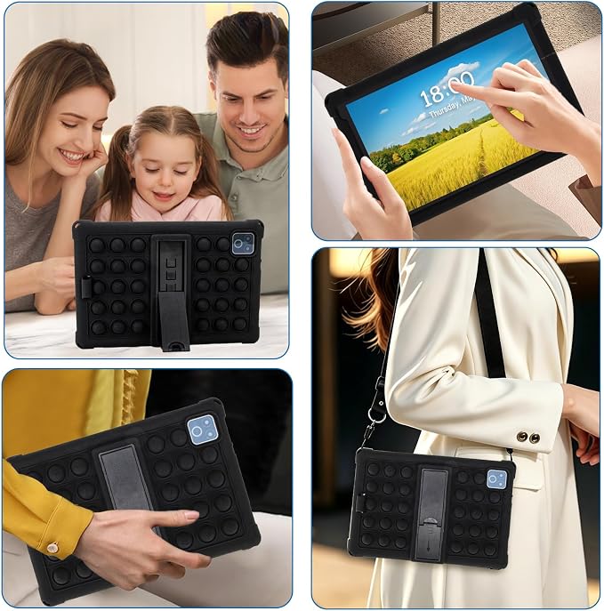 ATOOZ for Urao X109 Tablet Case 10.1 inch 2026Black | Unzip Bubble Texture Color Blocking Silicone Case for Urao X109 Tablet 10.1 with PC Stand &amp Stylus Pen &amp Shoulder Straps