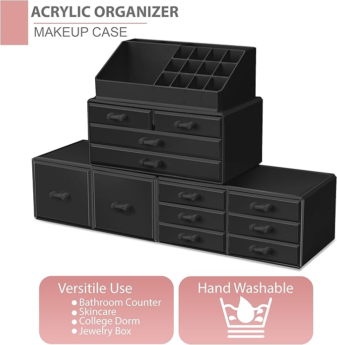 Sorbus Large Makeup Organizer - Stackable Jewelry & Makeup Organizer For Vanity, Bathroom Storage, Dresser - 12 Drawers Cosmetic Beauty Organizers and Storage with Lipstick, Makeup Brush Holder