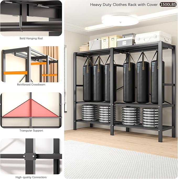 Foldable Portable Armoire Wardrobe Closet for Hanging Clothes Rack, Heavy Duty Covered Clothes Rack with Cover(HARDBOARD Magnetic), Closet Garment Rack for Bedroom Storage (KT Off-white, 49.21in)