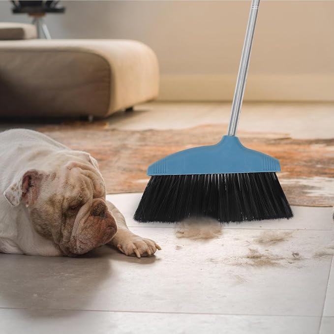 BESPORTBLE Soft Bristle Broom Dustpan Set Blue Floor Sweeping Broom Non-Stick