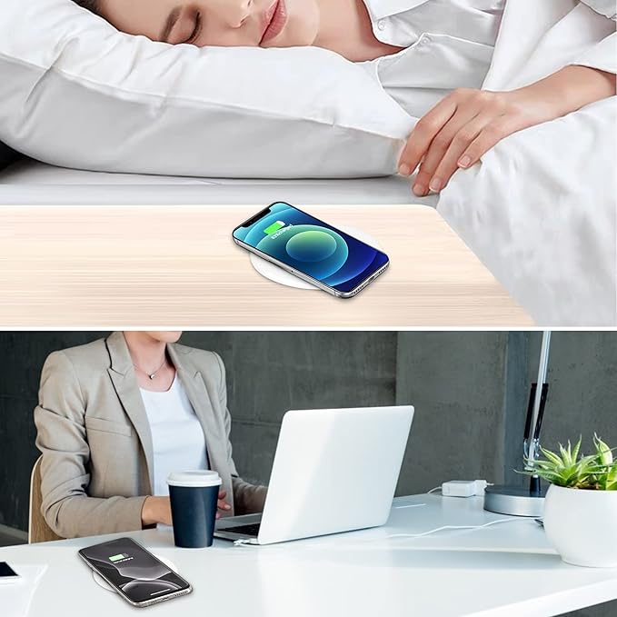 Desk Wireless Charger JE Make IT Simple Desktop Grommet Power Wireless Charging Pad for iPhone 16/15/14/13/12 Series Samsung Airpods and All Phones with Wireless Charging (Black)