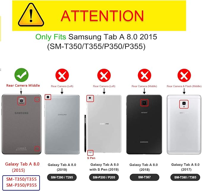 Case for Samsung Galaxy Tab A 8.0 inch Tablet Case 2015 (Model SM-T350/T355/P350/P355) with Pencil Holder [Auto Sleep/Wake] Stand Folio PU Leather Shockproof Cover Magnetic Smart WalletNight