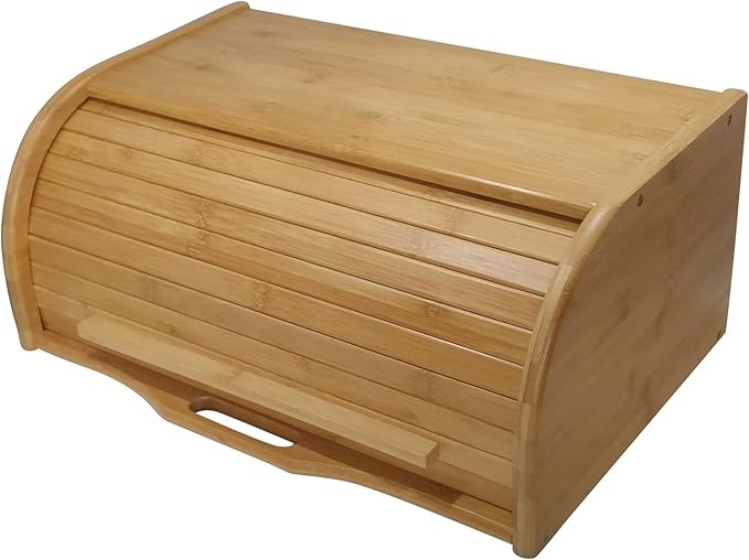 Large bread box bread basket wooden box storage boxes kitchen counter organizer, roll top breadbox. bread boxes for kitchen countertop. Bamboo wooden boxes. (Natural)