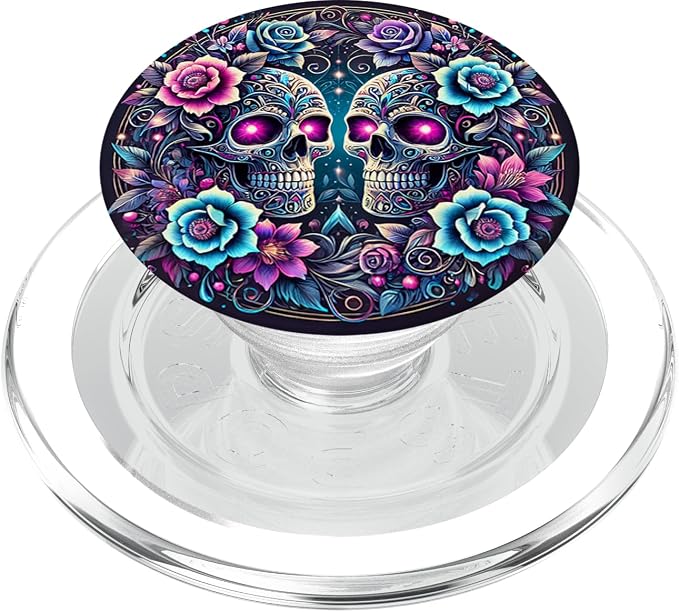 Skeleton Wildflower Skull Teal Blue Flower Purple Floral Art PopSockets PopGrip for MagSafe