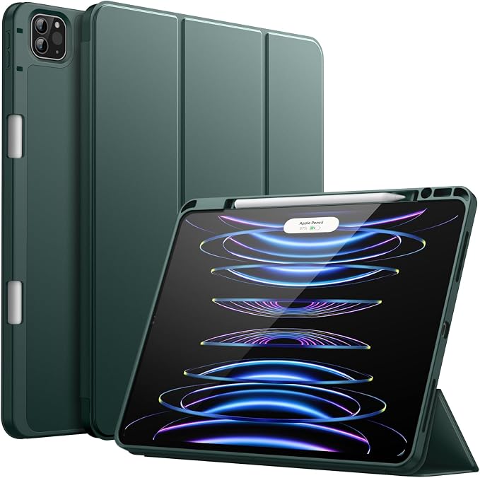 JETech Case Cover for iPad Pro 12.9 6th/5th Gen (2022/2021) Black | Soft TPU Protection Pencil Holder Tri-Fold Stand Pencil Charging Support Shockproof Lightweight Design Auto Wake/Sleep