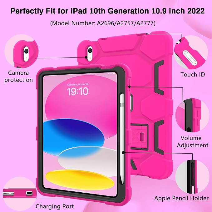 Case for iPad 11 11th Gen (A16) 2025 &amp 10th Gen 2022 10.9 Purple+Green | Kickstand | With Pencil Holder | Drop-Proof Silicone+Hard Shell | Raised Edge Protects Screen&ampCamera | Heavy Duty Pr