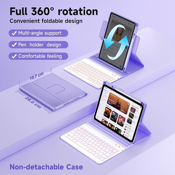 BLUTLOTUS Keyboard case for iPad 9th/8th/7th Generation 10.2 Inch - Backlit Wireless Detachable Folio Keyboard Cover with Pencil Holder for iPad 9th/8th/7th Gen Air 3rd Generation 10.5 Inch