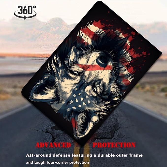Case for Samsung Galaxy Tab A9 Plus 11 2023 Multi-Viewing Angles with Automatic Sleep/Wake Function for Samsung Galaxy A9+Tablet (SM-X210/X216/X218) American Flag Wolf