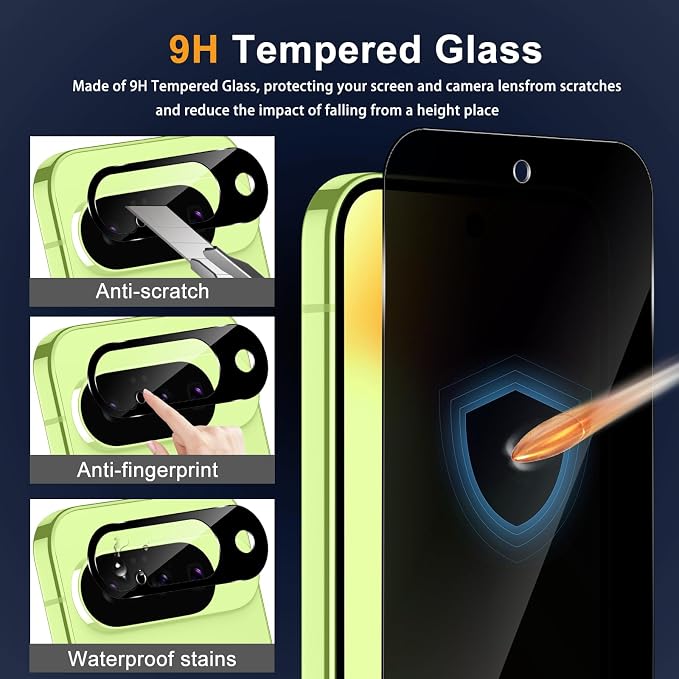 Privacy Screen Protector for Google Pixel 10 Lens Protector | [2+2] 9H Hardness Tempered Glass Protective Film + Camera Lens Protector [Full Coverage] [Anti-Spy] [Scratch-Resistant]