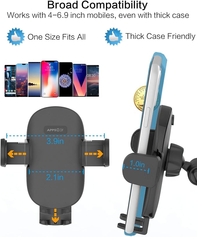 APPS2Car Phone Stand for Desk Adjustable Cell Phone Holder for Office | Triple-Clamp Phone Holder Height-Adjustable Folding Arm 360° Rotation Anti-Slip Base Fits Cases up to 20mm