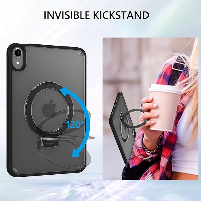 GUAGUA for iPad Mini 7 Case 2024 (A17 Pro) iPad Mini 7th/6th Generation Case with Stand(2024/2021) 8.3'' Translucent Matte Back Slim Shockproof Protective Kickstand Case for iPad Mini 7th/ 6th Black