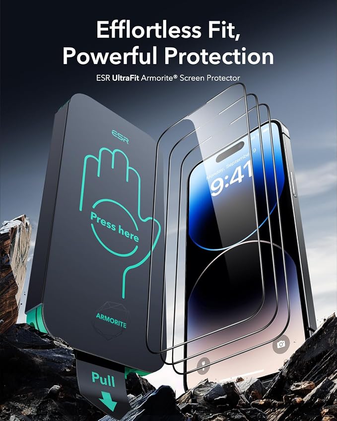 ESR 3 Pack for iPhone 14 Plus/13 Pro Max Screen Protector Armorite | 7X Impact Absorption 9H+ Tempered Glass Easy One-Pull Installation Full-Coverage Protection UltraFit Tray Bubble-Free