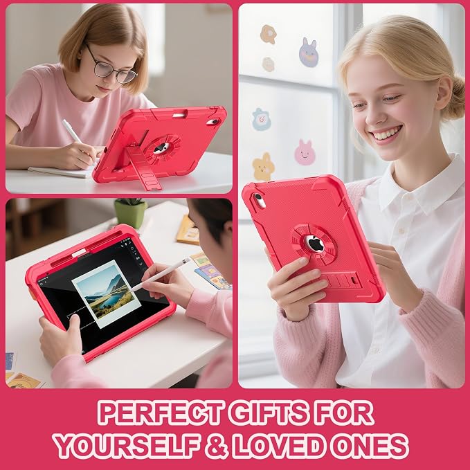 BLOSOMEET for iPad A16 Case 11th Generation 11 2025 &amp 10th Generation 10.9 Inch 2022 Heavy Duty Protective Rugged Cover with Built-in Pencil Holder &amp Kickstand for iPad 11/10th Gen Black