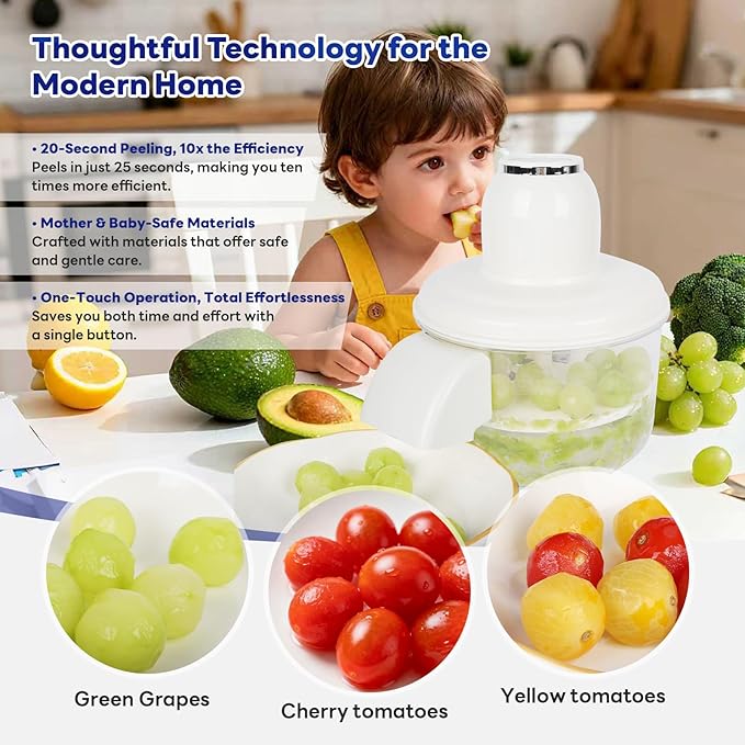 NKDFRI Automatic Grape Peeler Machine, Electric Garlic & Cherry Tomato Peeler Skin Remover Tool for Small Fruits, Effortless Peeling for Home Kitchen (White-1PC)