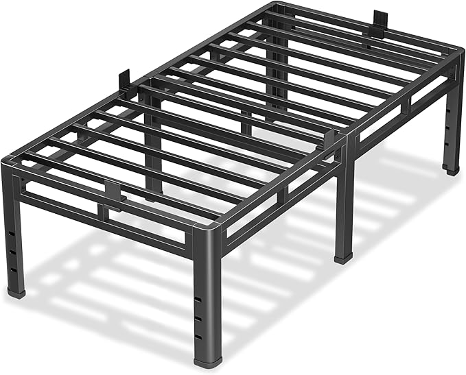 NKZ 18 Inch Twin Size Bed Frame, Metal Bed Frame & Box Spring 2 in 1 Platform with Round Corner Legs, 4000Lbs Heavy Duty Metal Frame, Mattress Slide Stopper, Headboard Hole, Noise-Free, Easy Assembly