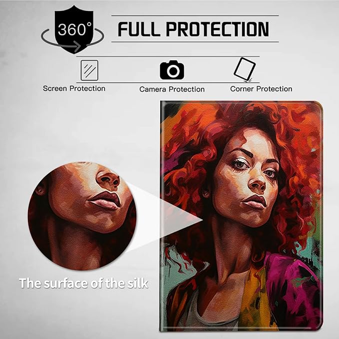 for Microsoft Surface GO 3/GO 2 Case with Adjustable Stand &amp Auto Wake/Sleep PU Leather Slim Smart Protect Cover - African Women Red Hair