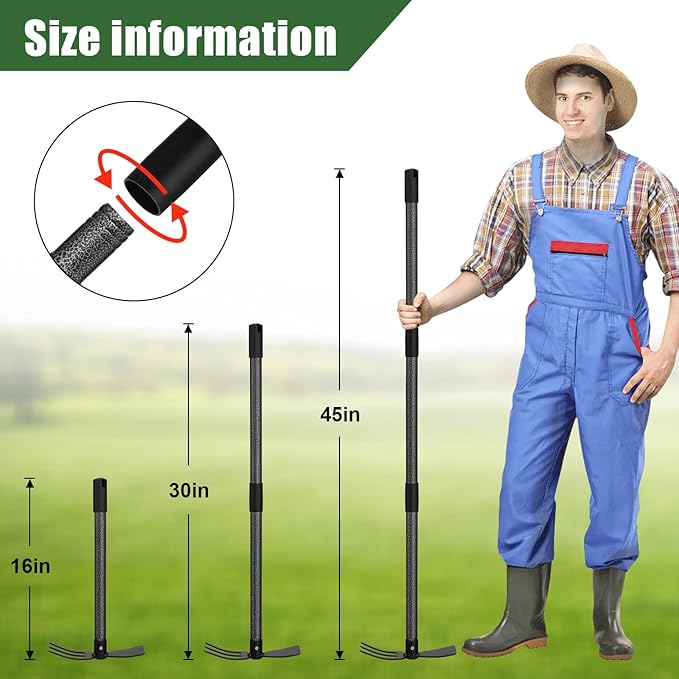Hoe Garden Tool, 30 Inch Garden Hoe Adjustable Long Handle, 2 in 1 Garden Hoe for Weeding, Stainless Steel Weeder Tool for Yard Long Handle, Gardening Hoe for Planting, Lossening, Digging