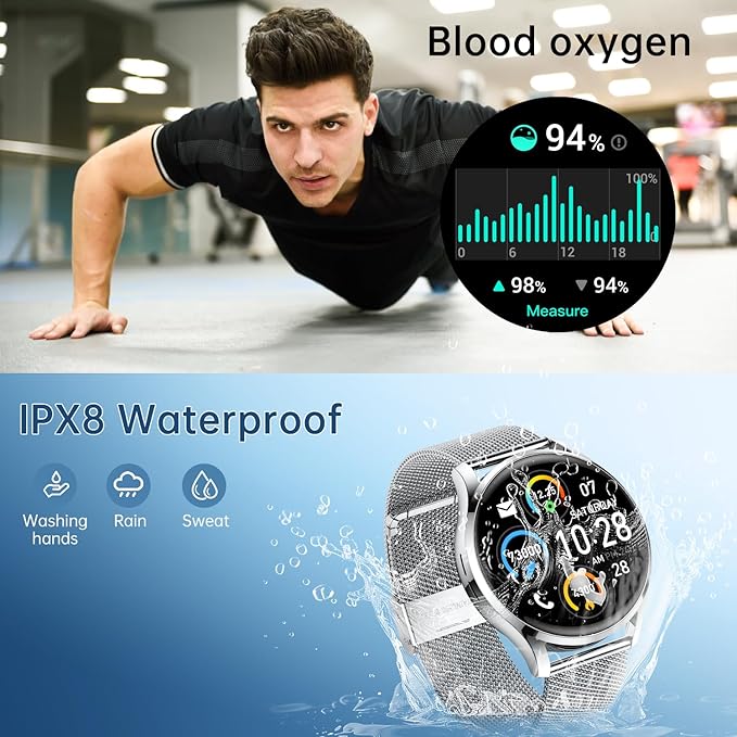 Smart Watch for Men Women Fitness: Waterproof Make/Answer Call Smart Watches for Men Digital Mens Watches Running Step Tracker Smartwatch Android Phones iPhone Samsung Compatible Heart Rate Monitor