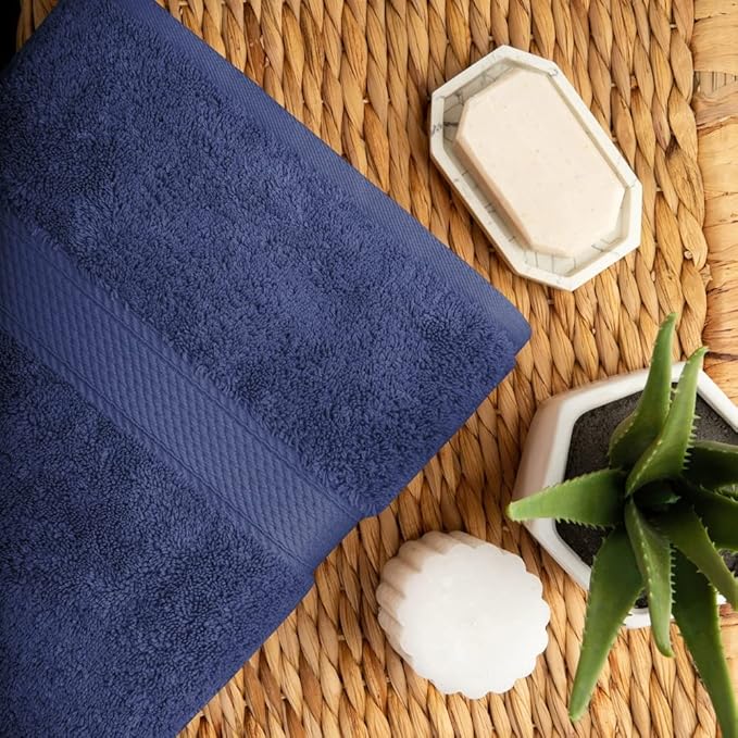 Superior Egyptian Cotton Pile Bath Towel Set of 2, Ultra Soft Luxury Towels, Thick Plush Essentials, Absorbent Heavyweight, Guest Bath, Hotel, Spa, Home Bathroom, Shower Basics, Navy Blue