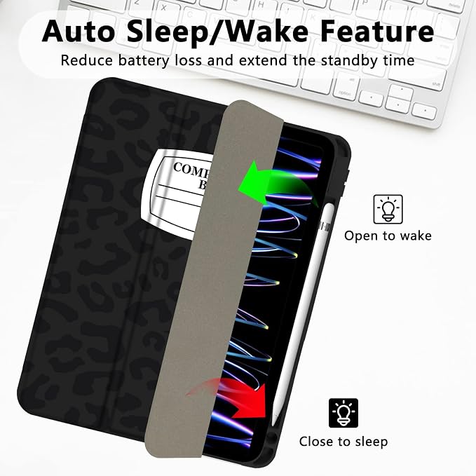 for iPad Pro 11 Inch Case 2022(4th Gen)/2021(3rd Gen)/2020(2nd Gen) with Pencil Holder TPU Shockproof Frame and Protective Leather Cover [Auto Sleep/Wake] Black Cow