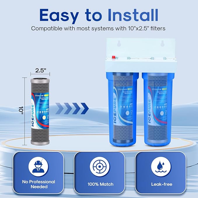 ICEPURE 2.5" x 10" Whole House CTO Activated Carbon Water Filter Combo Kit