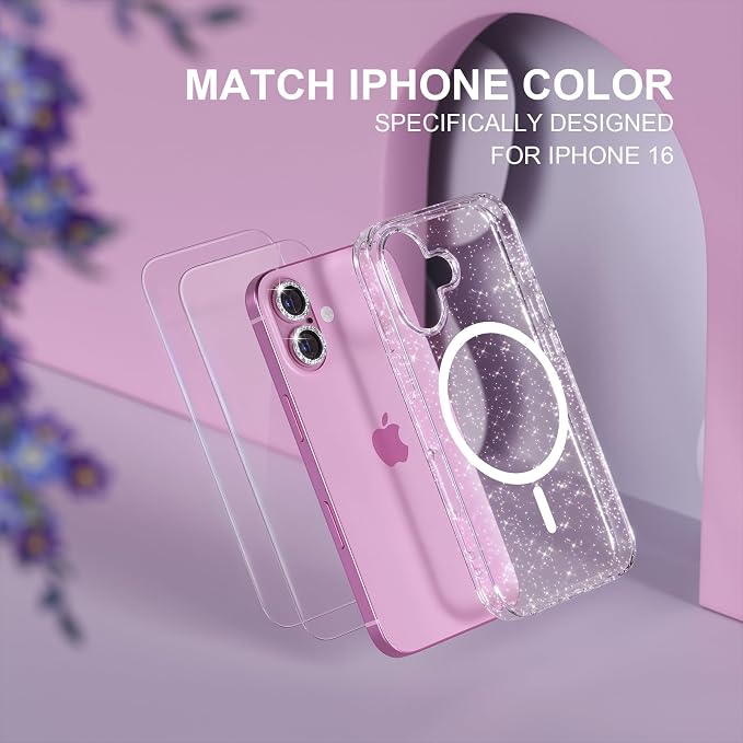Choiche for iPhone 15 Pro Max Case Compatible with MagSafe Glitter Black | Women Girly Cute Glitter Sparkly Magnetic Phone Case with Diamond Camera Lens Protectors Military-Grade Drop Protection 6.7