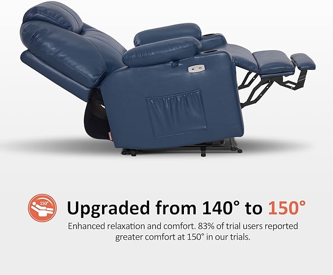 MCombo Oversized Power Lift Recliner Chair for Elderly, Lift Chair with Heat and Massage for Big and Tall, USB&Type C Ports, Cup Holders, Faux Leather R7510 (Blue, Large-Wide)