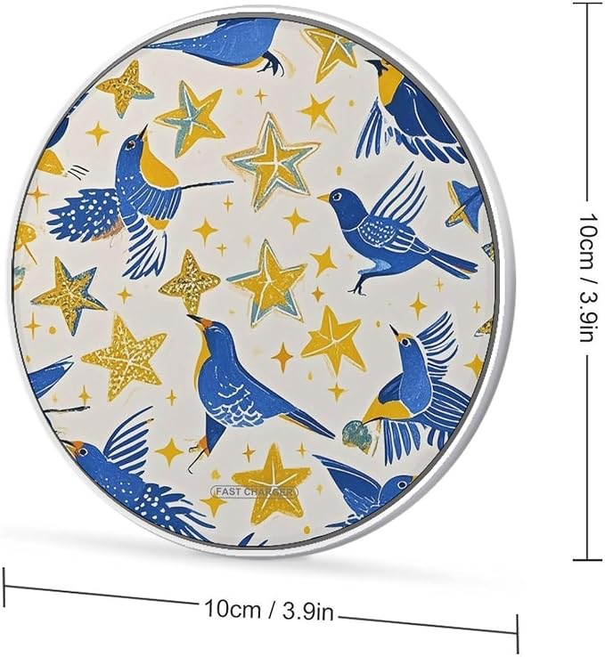 Star Bird Print Wireless Charger Portable 10W Fast Wireless Charging Pad Compatible with Phone Ultra-Thin Charging Station Lightweight Charger Mat for Travel Home Office Desk