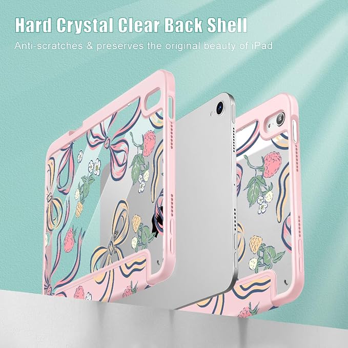 Case for iPad mini (A17 Pro 7th Generation) 2024/iPad Mini (6th Gen) 8.3 Inch with [Built-in Pencil Holder] Shockproof Cover with Clear Transparent Back Shell &amp Auto Wake/Sleep - Blue Bows