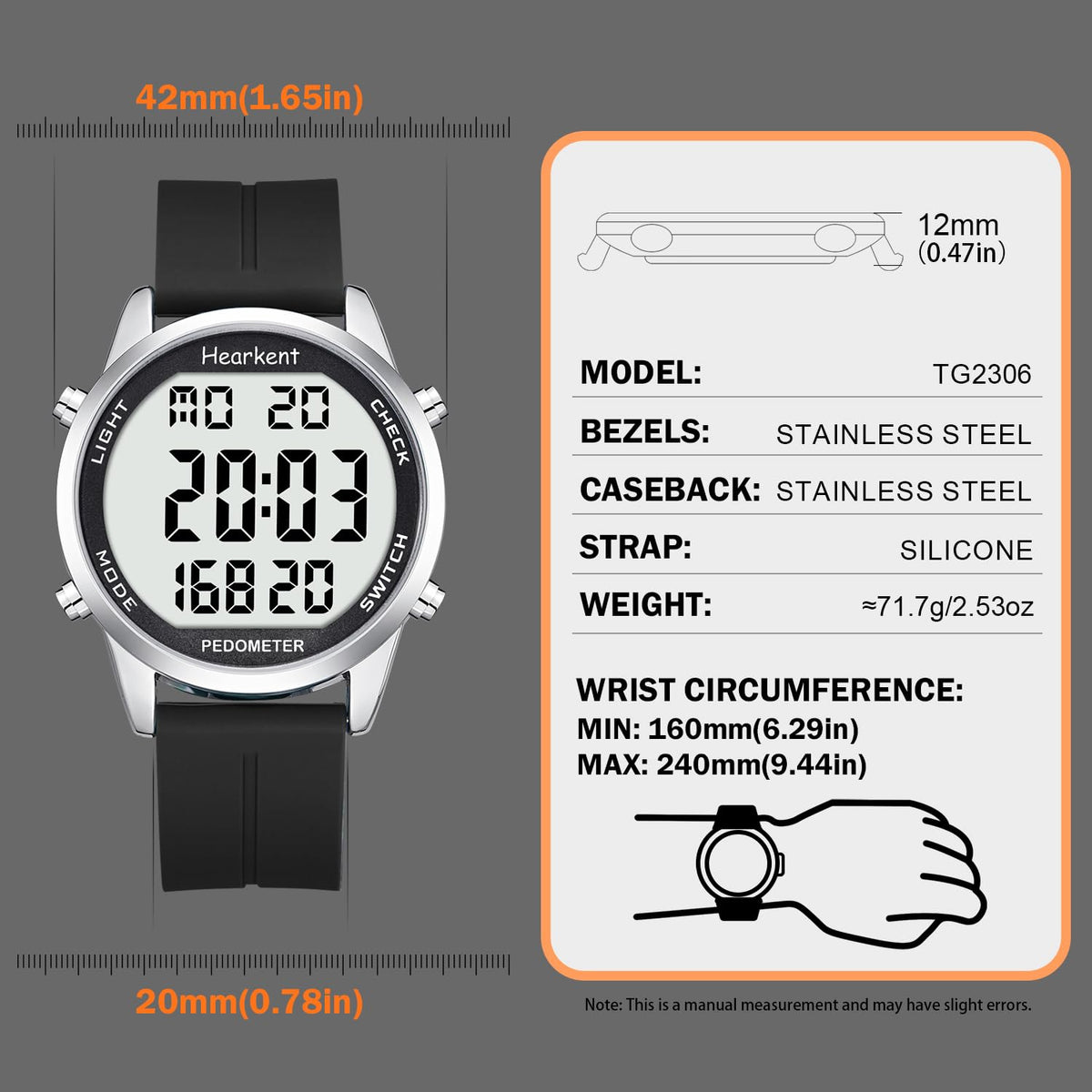 Hearkent Pedometer Watch for Walking for Senior No App Required with Steps Calories Counter and LCD Large Numbers